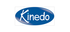 Logo Kinedo dans un ovale bleu brillant. Texte blanc "Kinedo" avec un point bleu clair sur le "i".